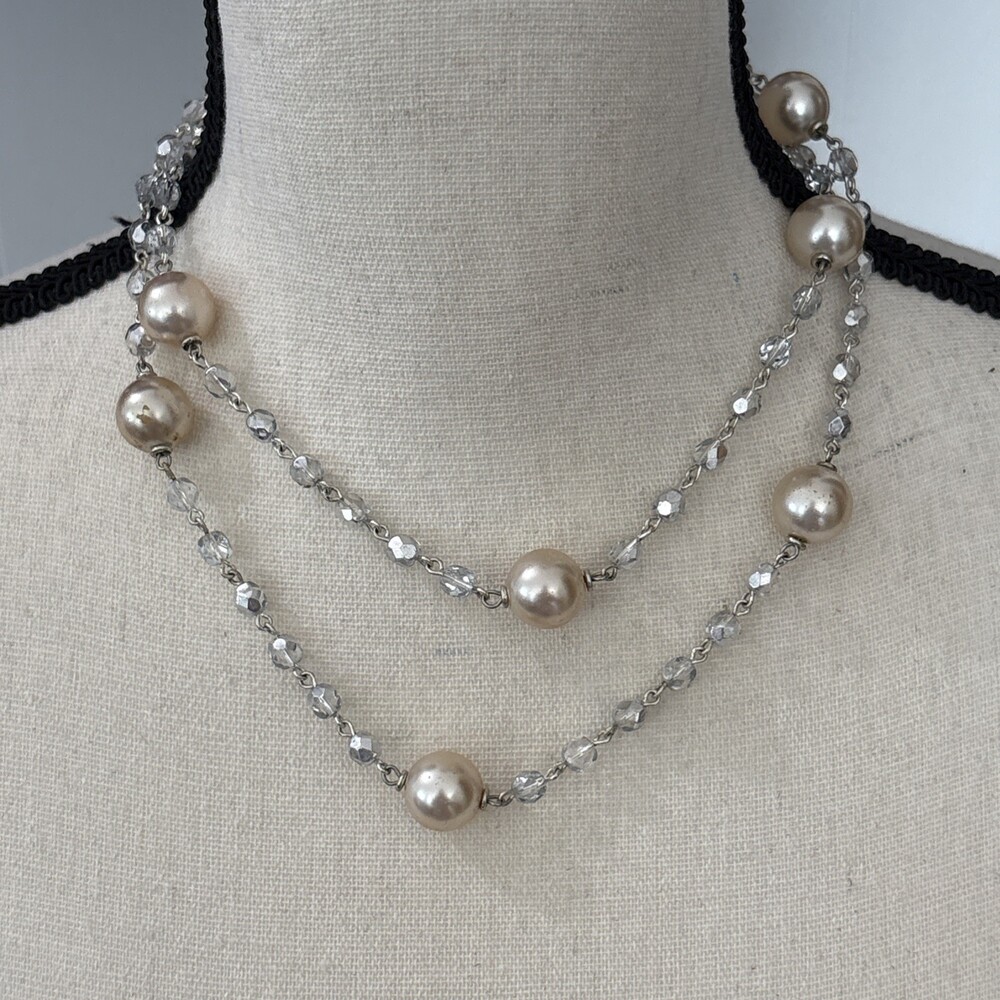 Kenneth J Lane KJL Faux Champagne Pearl Crystal Beaded 34" Necklace Bridal